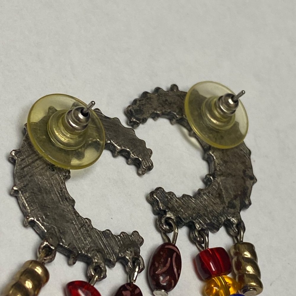 Legends Crescent Moon Shape Silver Tone Metal Pierced Post Earrings with Dangles - Picture 5 of 16